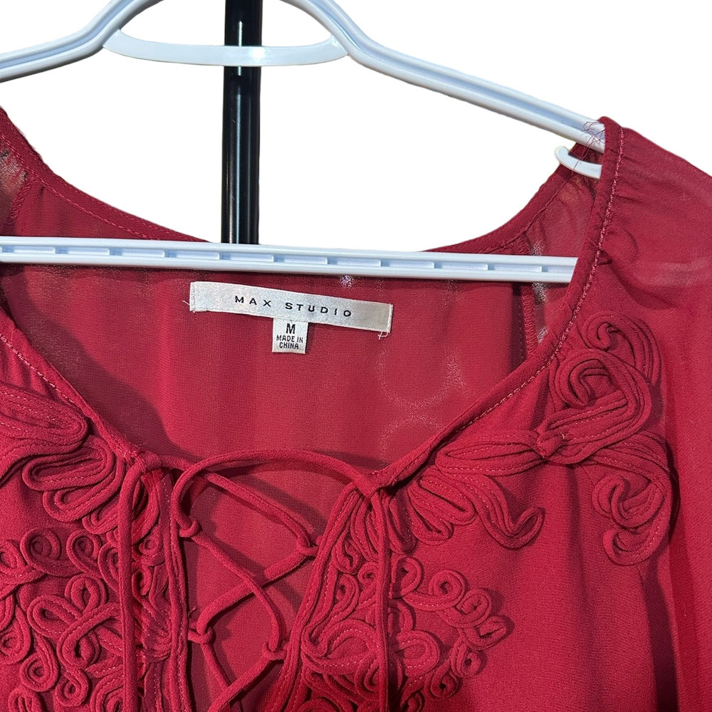 Max Studio Red Ruffled Three Quarter Sleeve Blouse - Picture 2 of 4